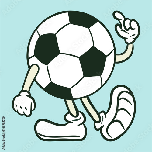 Football ball vector illustration. Soccer ball pose with its hand and leg