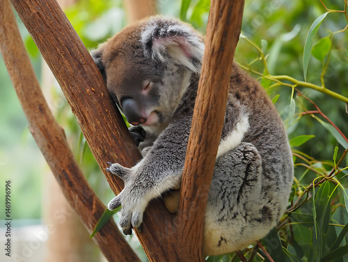 Adorable Koala Bear Relaxing on a Tree Branch in a Lush Forest