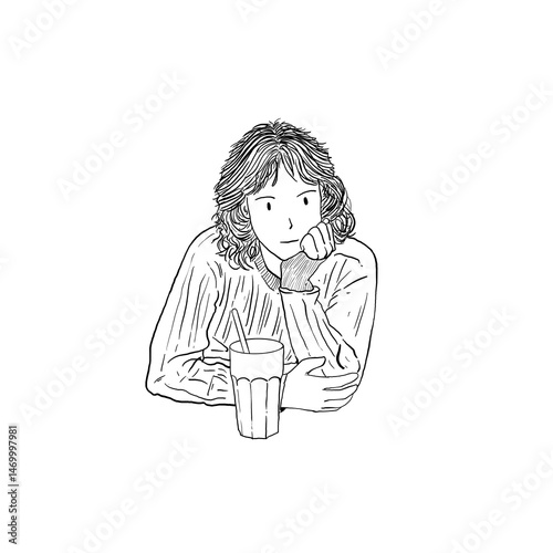 Minimal woman drinking coffee simple outline