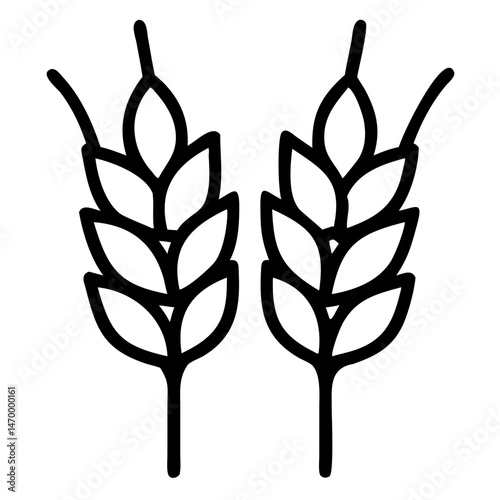 Wheat Ears Vector Illustration , Minimalist Black Outline Design