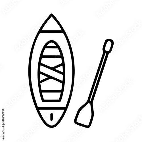 Kayak and Paddle Vector Icon , Black Outline Adventure Design