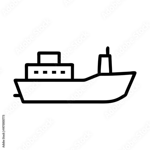  Cargo Ship Vector Icon , Black Outline Maritime Shipping Vessel