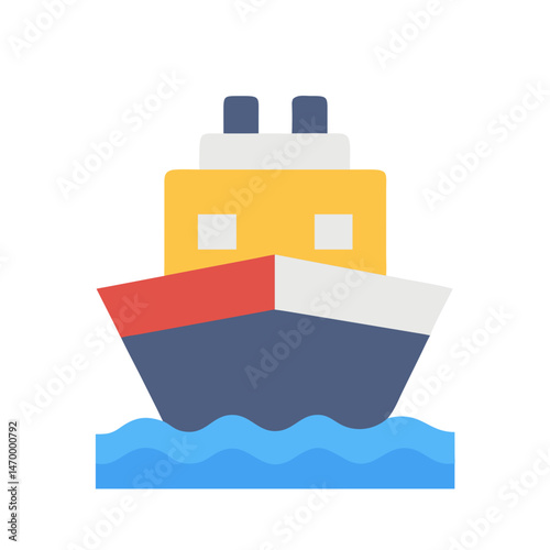 Cargo Ship Vector , Colorful Container Vessel on Waves