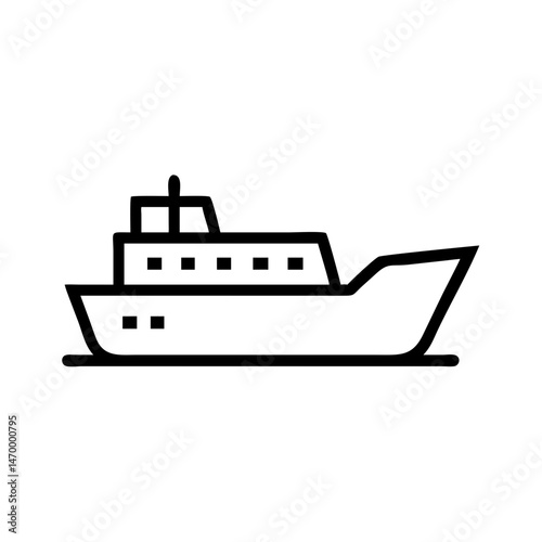  Cargo Ship Vector Icon , Black Outline Maritime Shipping Vessel