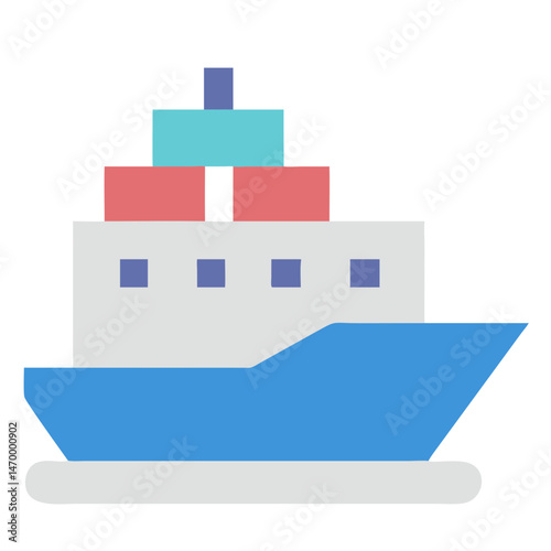  Container Ship Vector , Flat Minimalist Cargo Vessel Illustration