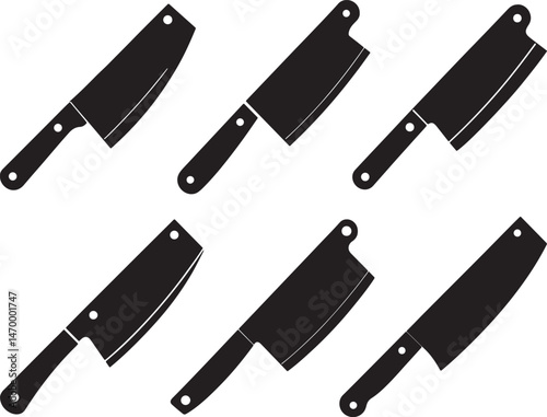 set of butcher knife silhouette, black and white silhouette, vector and illustration