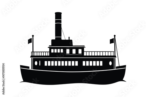 Steamboat silhouette  vector illustration, Set of Steamboat silhouette