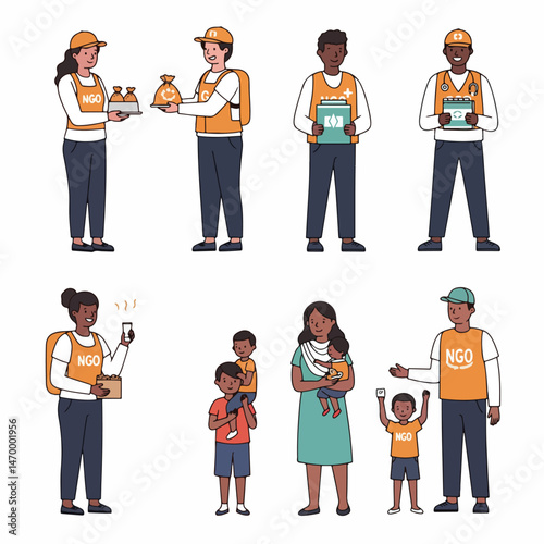Community Helpers: a diverse group of individuals, dedicated to making a positive impact on society, depicted in an illustrative scene of giving, support, and empowerment. 