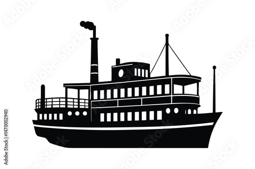 Steamboat silhouette  vector illustration, Set of Steamboat silhouette