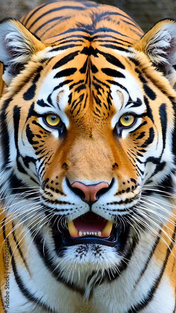 Obraz premium Intense Close-Up of a Bengal Tiger's Face with Glowing Eyes