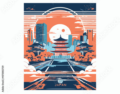 Y2K Futuristic illustration of japan vector t shirt design, vector graphic, typographic poster or tshirts street wear and Urban style