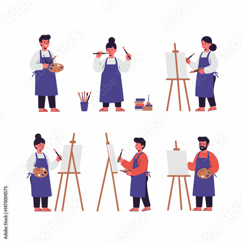 Artistic Expression: A diverse group of individuals, immersed in the creative process, each wielding brushes and palettes, creating a captivating scene of artistic endeavors. 