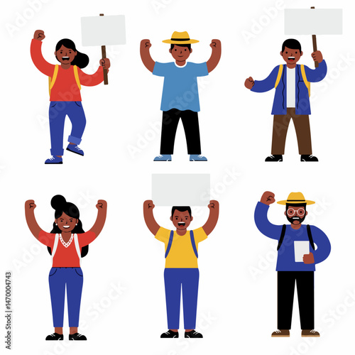 Unified Voices: A diverse group of individuals stand united, each bearing blank signs. expressing their resolve through symbolic gestures, inviting interpretation of their collective message.