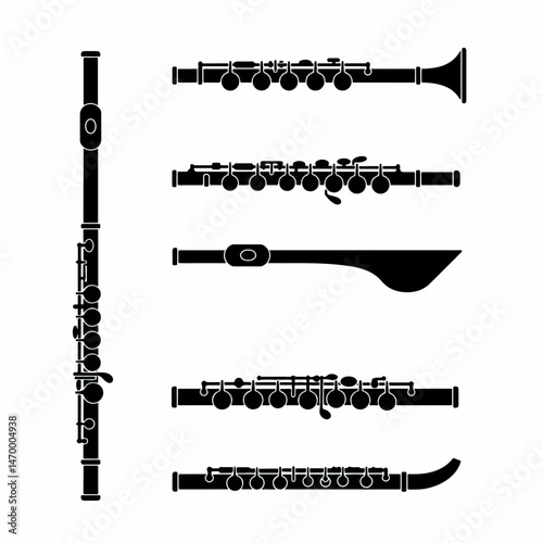 Musical Instrument Symphony: Silhouettes of flutes, showcasing intricate details, a visual ode to musical instruments, where art, culture, and sound converge in harmonious detail.