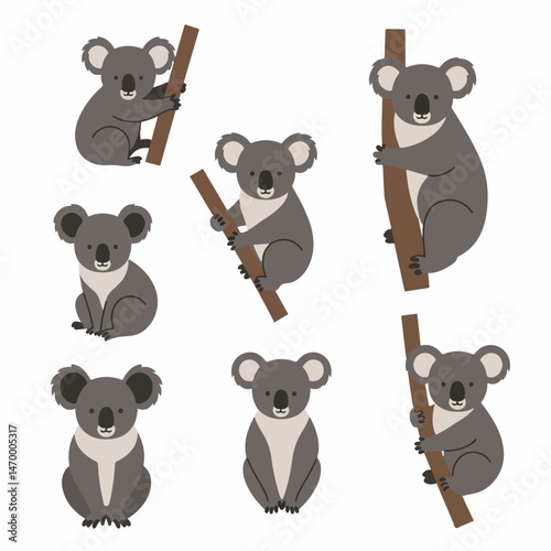 Koala Collection: Delightful illustrations of adorable koalas, captured in a charming array of poses against a clean backdrop, perfect for adding a touch of cuteness.