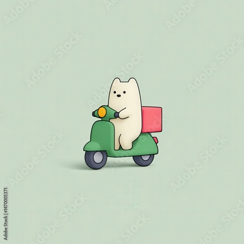 Chibi puppy delivering pizza on scooter photo