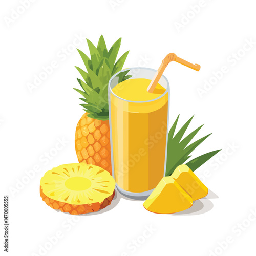 Mango-Pineapple Juice Vector Illustration with Flat Design, Clean Line Art, and Modern Minimalist AestheticArt.