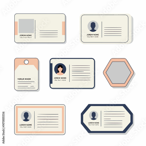 Identity Card Designs: A collection of diverse identification card designs, showcasing varied shapes and layouts, suitable for various applications.