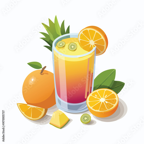 Tropical Fruit Punch Vector Illustration with Flat Design, Clean Line Art, and Modern Minimalist AestheticArt.