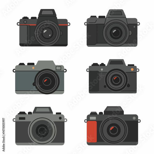 Camera Collection: A visually captivating arrangement showcasing an assortment of stylish and modern digital cameras, highlighting their sleek designs, lens, and control.