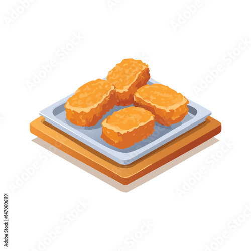 Chicken Nuggets Vector Illustration with Flat Design, Clean Line Art, and Modern Minimalist AestheticArt.