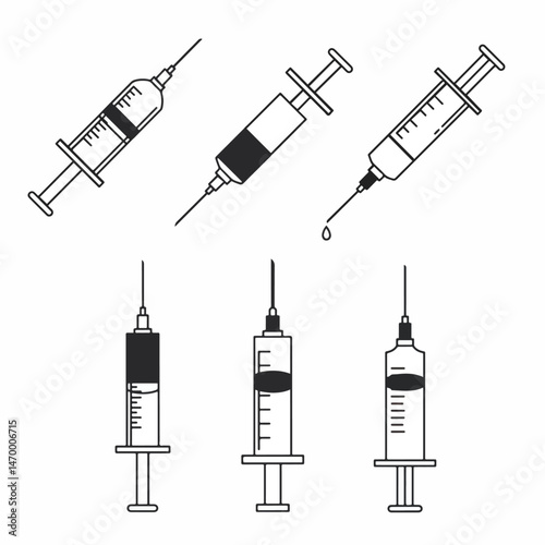 Syringe Set - Precision in Healthcare: A series of medical syringes, expertly illustrated, symbolize precise and effective healthcare, offering a glimpse into the world of injections and vaccinations.