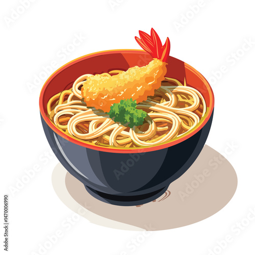 Tempura Udon Vector Illustration with Flat Design, Clean Line Art, and Modern Minimalist AestheticArt.