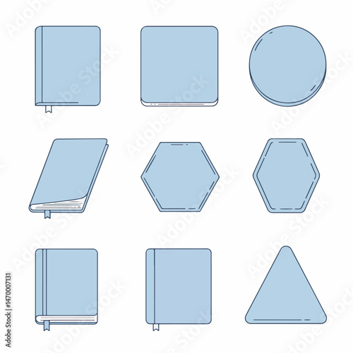Geometric Notebooks: A collection of stylish, geometric notebooks, showcasing diverse shapes and designs, offering a creative visual array for designers, writers, and thinkers alike.
