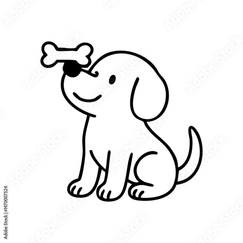 A focused dog sitting still with a treat on its nose or head, tail wagging in anticipation.