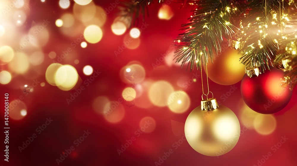 Fototapeta premium Warm red background with sparkling bokeh glitter, soft vintage-style glow, festive and elegant holiday mood, defocused charm. --ar 16:9 --stylize 0 --v 6.1 Job ID: fe89e3d0-a35a-4df4-90a7-0aae26969de3