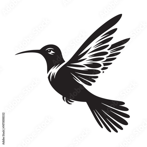 Hummingbird Silhouette line art vector illustration on white background