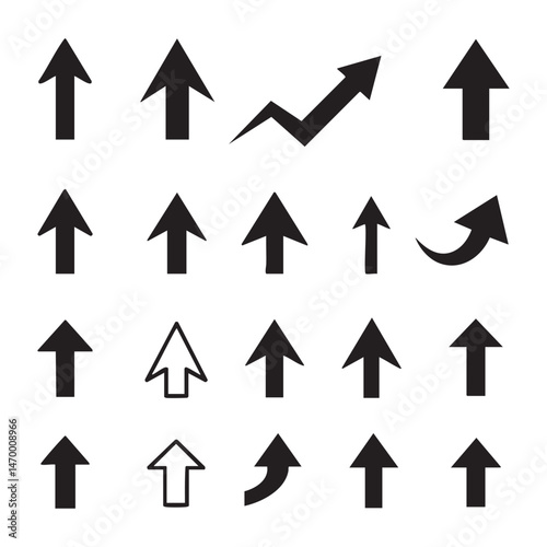 Set of up arrow silhouette icons on white background