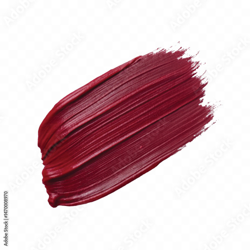smooth glossy paint or lipstick swatch stroke in red colour isolated on transparent background
