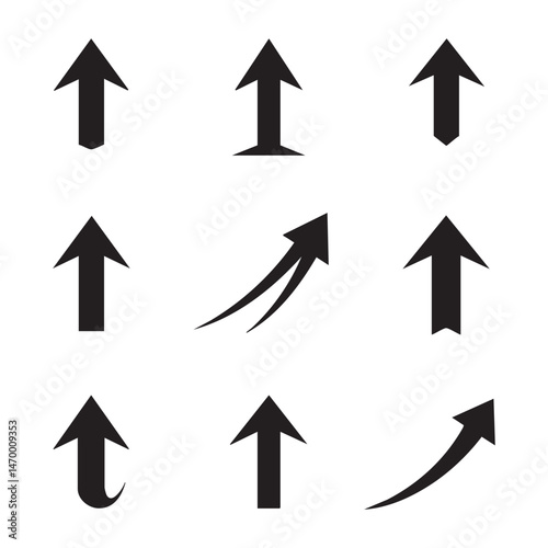 Set of up arrow silhouette icons on white background