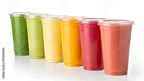 Colorful Layers of Delicious Fruit Smoothies in Take Away Cups