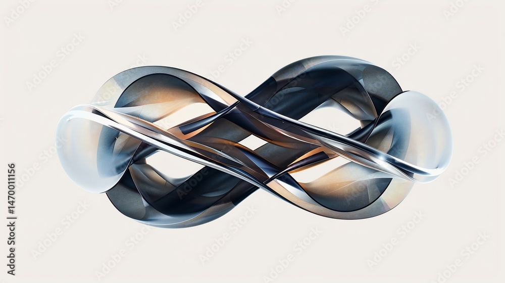 Abstract infinity symbol, metallic and glass-like forms intertwining Abstract infinity symbol, metallic and glass-like forms intertwining
