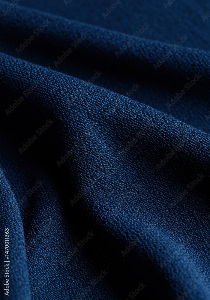 Fototapeta premium Navy blue fleece fabric texture, soft dark blue polyester material background, cozy warm textile folds for winter apparel and blankets