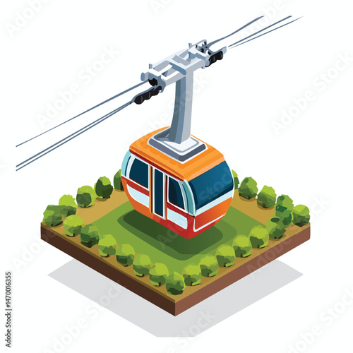 Cable car Vector Illustration with Flat Design, Clean Line Art, and Modern Minimalist AestheticArt.