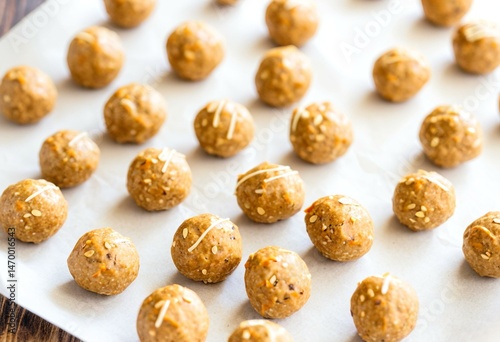 A white plate topped with lots of peanut butter balls.