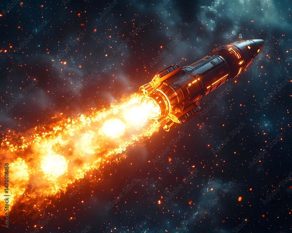 Majestic Spacecraft Blasting Off into the Cosmos