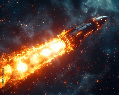 Obraz na płótnie Majestic Spacecraft Blasting Off into the Cosmos w salonie