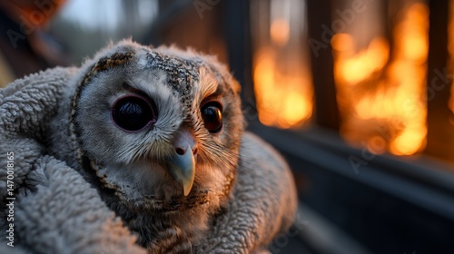 Rescued Owl Wrapped in Blanket Stares Wide-Eyed After Wildfire Escape