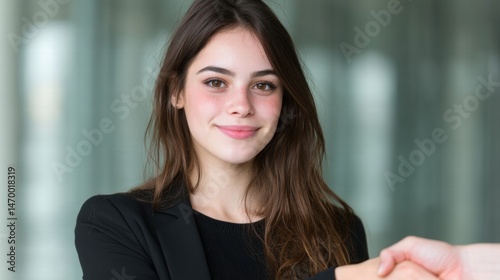 Free Download Professional Woman Engaging in Networking with Confident Smile in a Modern Business Environment - GFXLoad