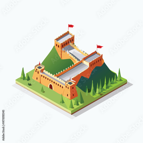 Great Wall of China, Beijing, China Vector Illustration with Flat Design, Clean Line Art, and Modern Minimalist AestheticArt.