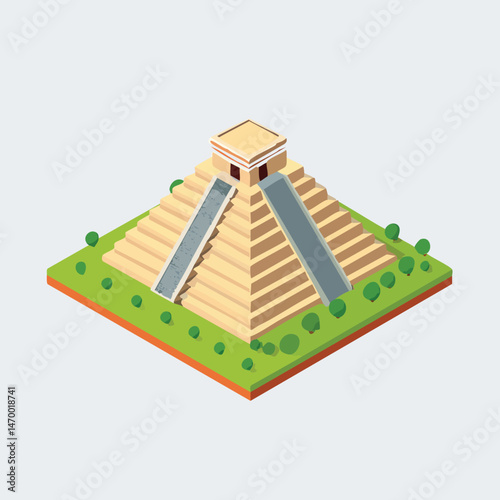 Chichen Itza, Yucatan, Mexico Vector Illustration with Flat Design, Clean Line Art, and Modern Minimalist AestheticArt.