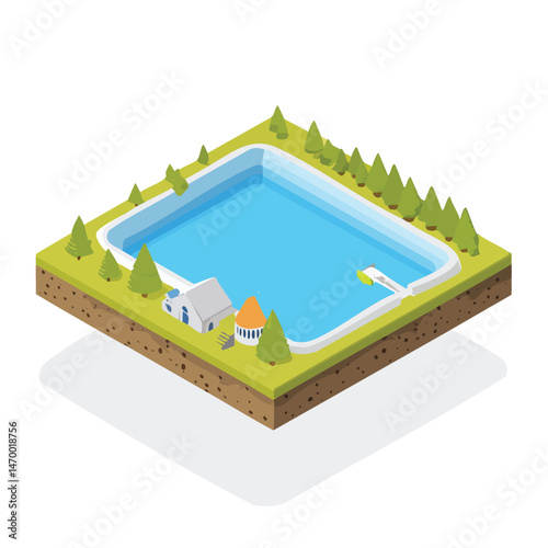 Blue Lagoon, Grindavik, Iceland Vector Illustration with Flat Design, Clean Line Art, and Modern Minimalist AestheticArt.