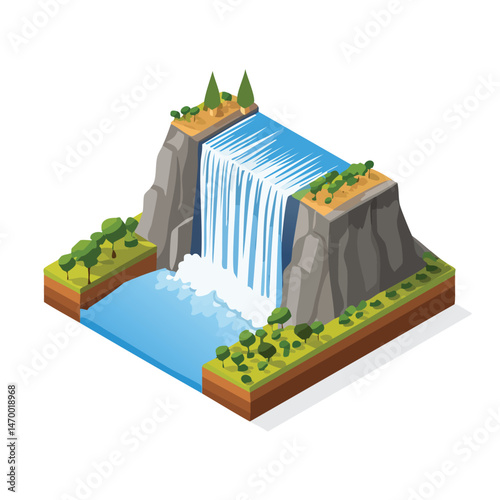 Victoria Falls, Livingstone, Zambia/Zimbabwe Vector Illustration with Flat Design, Clean Line Art, and Modern Minimalist AestheticArt.