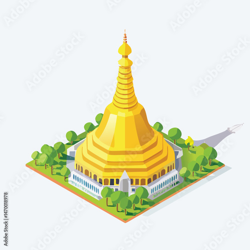 Shwedagon Pagoda, Yangon, Myanmar Vector Illustration with Flat Design, Clean Line Art, and Modern Minimalist AestheticArt.