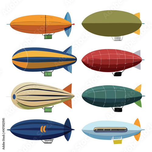 Nine classic Dirigible arranged on a white background.