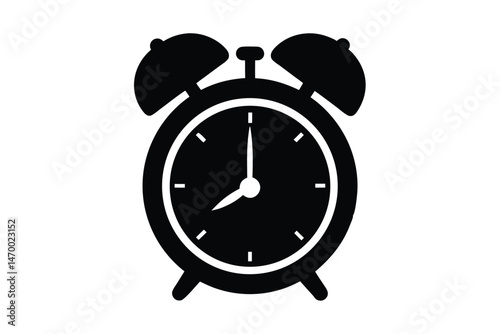 Alarm clock silhouette vector, Ringing alarm clock black silhouette, alarm clock icon vector